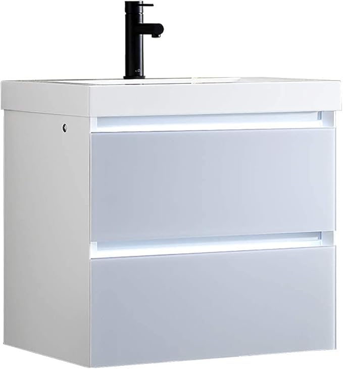 Blossom 24 inch LED Lighted Bathroom Vanity with Acrylic Sink | Wall Mounted Vanity with Dimmable LED Lights | Modern Floating Design for Small Bathrooms | 24" w/Acrylic Sink, Light Grey