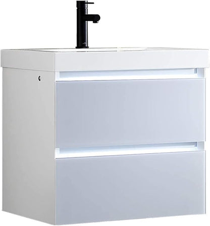 Blossom 24 inch LED Lighted Bathroom Vanity with Acrylic Sink | Wall Mounted Vanity with Dimmable LED Lights | Modern Floating Design for Small Bathrooms | 24" w/Acrylic Sink, Light Grey
