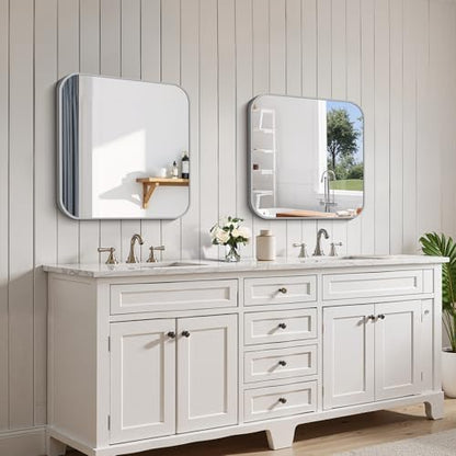 FORBATH Bathroom Mirror for Over Sink 24x24 Inch Silver, Square Wall Mirror with Metal Frame, Rounded Corners for Bathroom, Bedroom, Entryway Decor (Horizontal or Vertical)