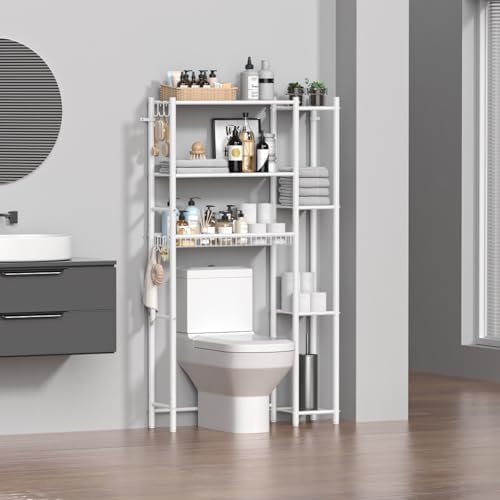 Hodonas Over The Toilet Storage Organizer - 7 Tiers Space Saving Bathroom Shelves, Adjustable Above Toilet Shelf Rack, Metal Organizer Shelf Over Toilet for Bathroom Storage and Organization, White