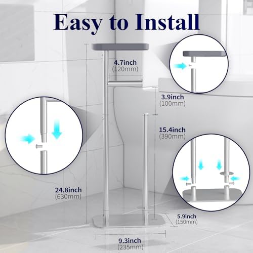Kitsure Metal Toilet Paper Holder Free Standing, Medium, Silver