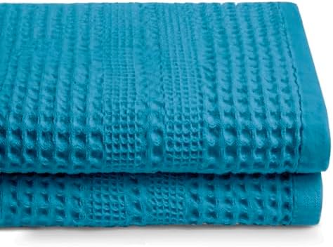GILDEN TREE Waffle Towels for Bathroom, 100% Cotton Quick Dry Towel, Waffle Bath Towels Large, Absorbent Lightweight Travel Towel, Bath Towels Set of 2, Classic Style (Aqua)