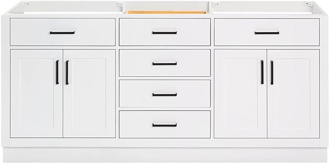 ARIEL Hepburn 72-inch Bathroom Vanity Base Cabinet,Solid Wood, 4 Soft Closing Doors, 6 Dovetail Drawers, White