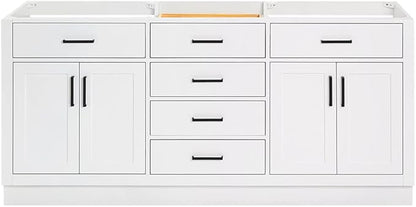 ARIEL Hepburn 72-inch Bathroom Vanity Base Cabinet,Solid Wood, 4 Soft Closing Doors, 6 Dovetail Drawers, White