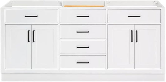 ARIEL Hepburn 72-inch Bathroom Vanity Base Cabinet,Solid Wood, 4 Soft Closing Doors, 6 Dovetail Drawers, White