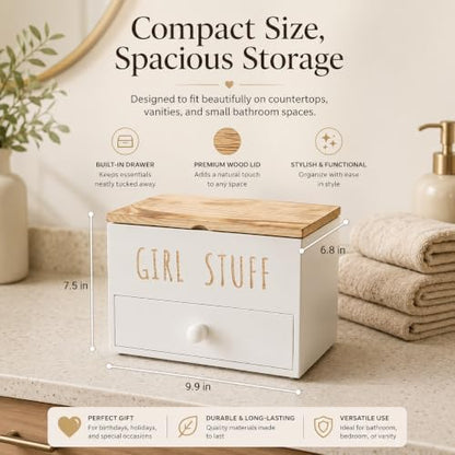 Tampon Holder for Bathroom, Girl Stuff Box for Bathroom with Lid and Drawer