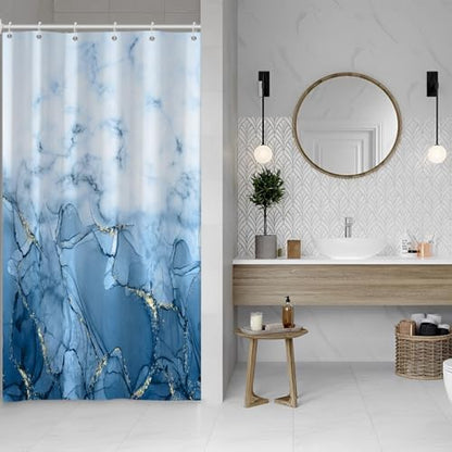 Light Blue Marble Stall Waterproof Shower Curtain 36x72 inches
