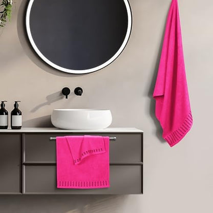 BELIZZI HOME Ultra Soft 3 Pack Cotton Towel Set, Contains a Bath Towels 28x55 inch, a Hand Towels 16x24 inch & a Wash Cloths 12x12 inch, Ideal Everyday use, Compact & Lightweight - Hot Pink