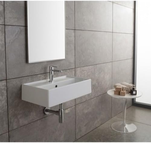 Scarabeo 5002-Three Hole Teorema Rectangular Ceramic Wall Mounted/Vessel Sink, White