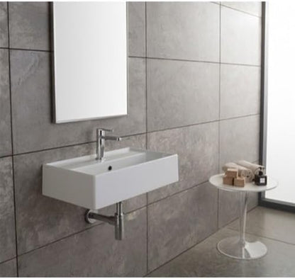 Scarabeo 5002-Three Hole Teorema Rectangular Ceramic Wall Mounted/Vessel Sink, White