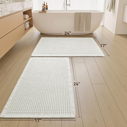 Upgraded Waffle Bath Mat Set of 2 Absorbent Non Slip Bathroom Mat 17" x 24"