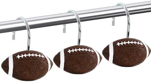 12-Piece Football Shower Curtain Hooks for Bathroom