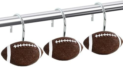 12-Piece Football Shower Curtain Hooks for Bathroom