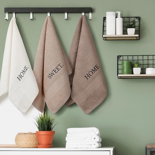 FuWeave 3 Pcs Brown Decorative Hand Towel for Bathroom Boho Home Sweet Home