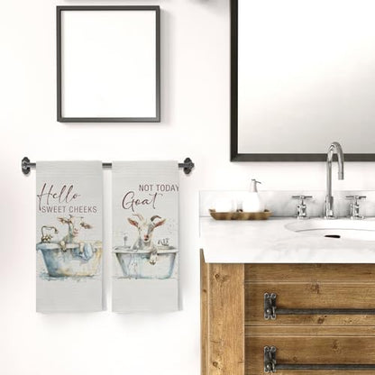 Hello Sweet Cheeks Goat Bathroom Hand Towels, Funny Farmhouse Animal Goat Bathing Decorative Hand Towels for Bathroom Washroom Toilet Restroom, 16x24 Inch Set of 2
