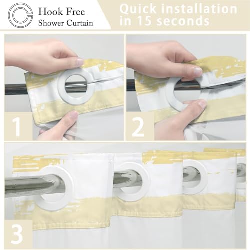 No Hook Shower Curtain with Liner, Yellow Stripe, 71x74 Inch