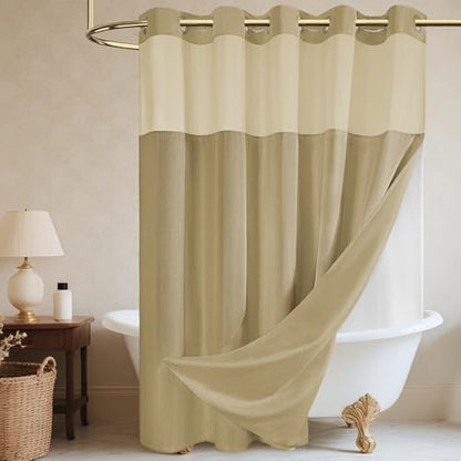 WONICY No Hook Shower Curtain with Liner for Bathrooms, Khaki, 71 x 74