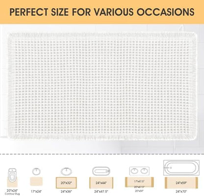 IM HOME Waffle Bath Mat White 32"x20", Boho Woven Modern Bath Mat Rugs, Absorbent Non Slip Bathroom Rugs, Soft Washable Bath Rugs with Tassels for Bathroom, Bedroom, Kitchen, Shower, Tub