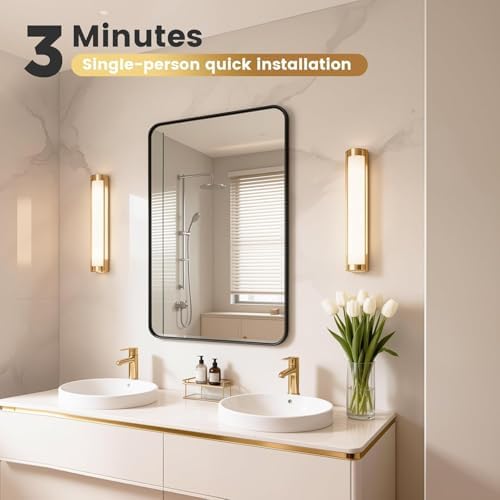 Black Bathroom Mirror 18 x 30 in Vanity Mirror,Metal Frame Wall Mirror,Farmhouse Rectangle Mirror, Bathroom Mirrors for Over Sink,Horizontal or Vertical Hanging