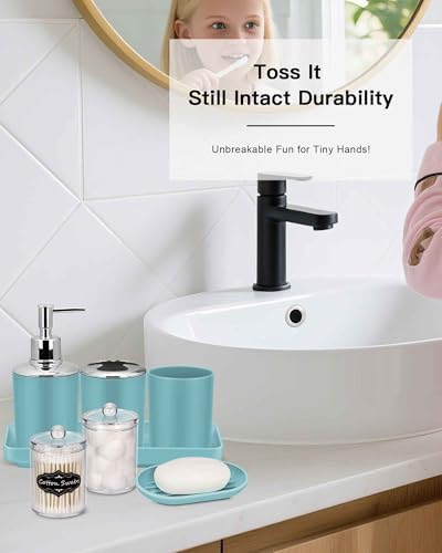 IMAVO Blue Bathroom Accessories,Non Slip Absorbent Bathroom Rugs and Waterproof Shower Curtain with Hooks,Complete Bathroom Set for Bathroom Décor