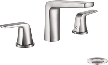 8 inch 2 Handles Widespread Bathroom Faucet 3 Holes with Pop up Drain Assembly and Water Supply Lines, Brushed Nickel