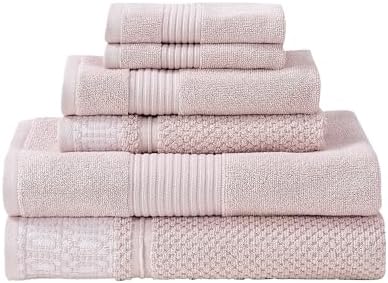 Modern Threads Astra 6-Piece 100% Cotton Towel Set – Jacquard Geometric Pattern – Includes 2 Bath Towels, 2 Hand Towels, 2 Washcloths – Absorbent, Quick Dry, Soft & Durable – Blush Pink
