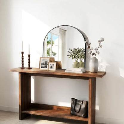 GLASHOM Arched Bathroom Vanity Mirror, 24"x24" Black Frame Wall Mirror
