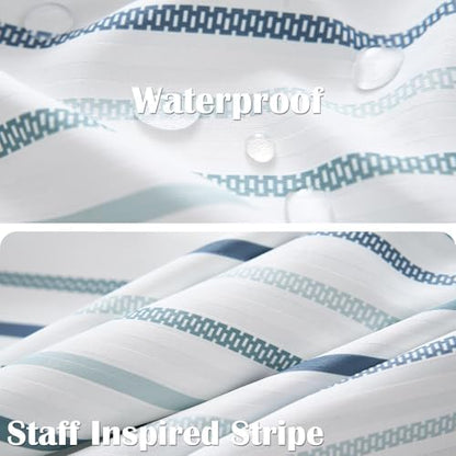 jinchan Multi Blue and White Shower Curtain for Bathroom Modern Farmhouse Striped Waterproof Fabric Shower Curtain Set with 12 Hooks Machine Washable 70x72 Inches