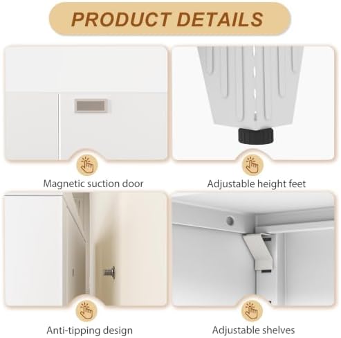 79" White Tall Metal Storage Cabinet with 2 Doors and 5 Adjustable Shelves,Steel Garage Tool Cabinet, File Cabinet,Kitchen Pantry Cabinet for Home,Office,Garage,School,Warehouse
