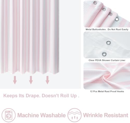 ORTIGIA 3 in 1 Waterproof Shower Curtain PEVA Liner Set 72x84 Inch,Pink