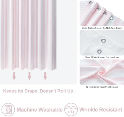 ORTIGIA 3 in 1 Waterproof Shower Curtain PEVA Liner Set 72x84 Inch,Pink
