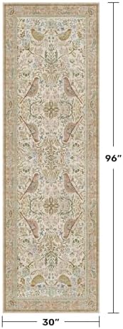 Hazo Haus 2'6"x8' Long Hallway Runner Rug - Vintage Botanical Wide Runners for Kitchen Bedroom Hall Way, Washable Non Slip with Rubber Backing, Beige Floral Décor