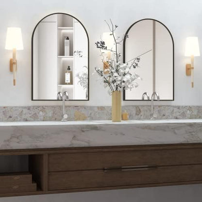 Wall Mounted Mirror, Arched Wall Mirror for Bathroom, 20"x30" Arch Bathroom Mirror with Metal Frame, 2 piece Black Vanity Mirror Decor for Mantle, Bedroom, Entryway