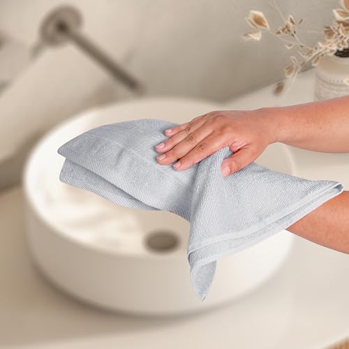 BOUTIQUO Ultra Soft 6-Piece Hand Towel Set 16x28-100% Ringspun Cotton - Durable & Highly Absorbent Hand Towels - Ideal for use in Bathroom, Kitchen, Gym, Spa & General Cleaning - Light Grey