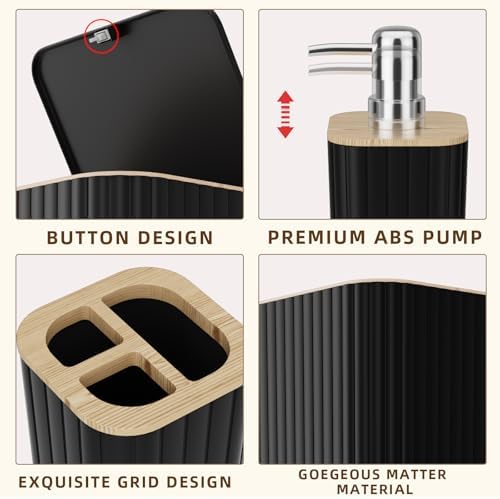 XLHOMO Bathroom Set - 25PC Black Bathroom Set with Shower Curtain and Rugs, Bathroom Accessories Set, Black Shower Curtain Set with Bathroom Trash Can