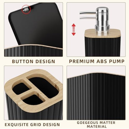 XLHOMO Bathroom Set - 25PC Black Bathroom Set with Shower Curtain and Rugs, Bathroom Accessories Set, Black Shower Curtain Set with Bathroom Trash Can