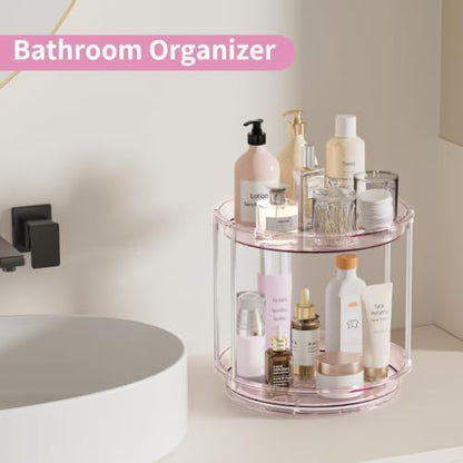 Rotating Makeup Organizer, Perfume Skincare Holder, 2 Tier 9 Inch, Mauve