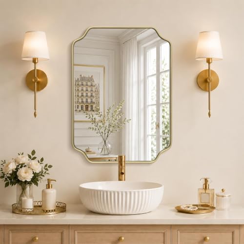Besdomus Gold Modern Bathroom Mirror: 22"x30" Minimalist Vanity Wall Mirror