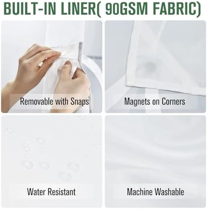 Yiatn Gray No Hook Shower Curtain with Snap-in Liner, 36 x 74 Inch