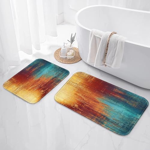 ArtSocket Bathroom Set, Shower Curtain and Bath Rugs Blue Orange