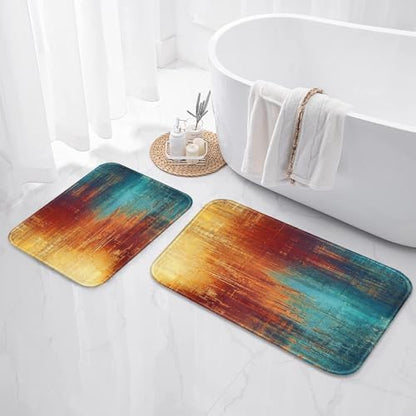 ArtSocket Bathroom Set, Shower Curtain and Bath Rugs Blue Orange