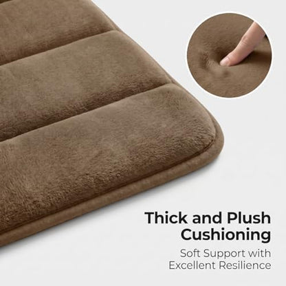 2 Piece Memory Foam Bath Mat Set, Extra Soft Absorbent Bathroom Rugs with U-Shaped Toilet Rug, Non-Slip Backing, Machine Washable, 24x16 + 20x20 U-Shaped, Coffee