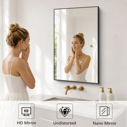DESBING 18" x 30" Bathroom Mirror, Black Metal Frame Wall Mirror