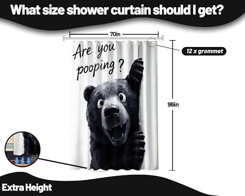 Extra Tall Shower Curtain XL Funny Black Bear Kids, 70 x 96 Inchs