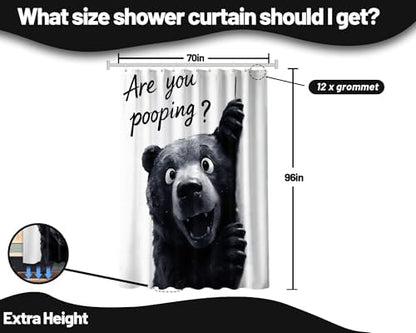 Extra Tall Shower Curtain XL Funny Black Bear Kids, 70 x 96 Inchs