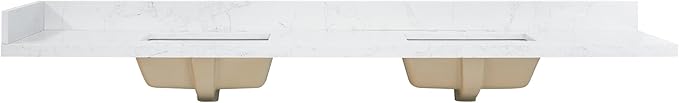 Ceres 84" Engineered Stone Vanity Top in Grain White with Double White Sinks