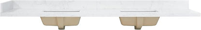 Ceres 84" Engineered Stone Vanity Top in Grain White with Double White Sinks