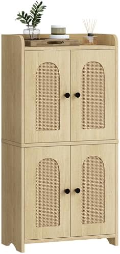 HEXCELEN Small Storage Cabinet, Bathroom Storage Cabinet with 4 Doors, Floor Bathroom Organizer Freestanding for Small Spaces, Living Room, Kitchen, Entryway (Mediterranean, Yellow)