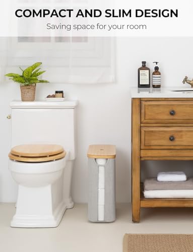 StorageWorks Toilet Paper Storage Basket with Bamboo Lid & Window