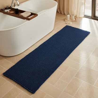 Triohero Waffle Runner Rug Bathroom, Long Boho Bath Mat, 24x72 Navy Blue